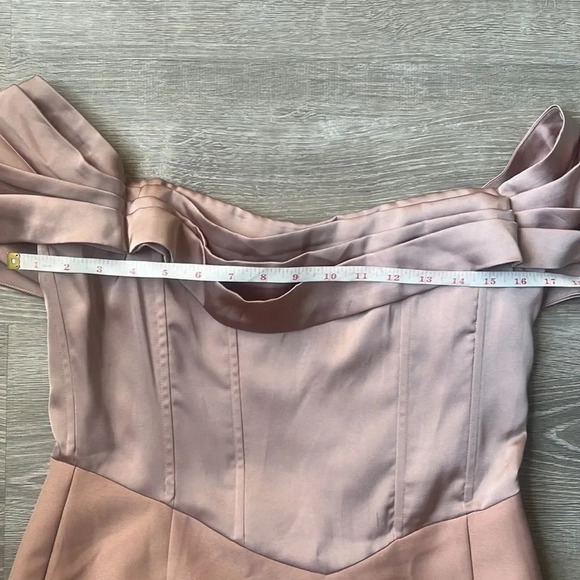 Lavish Alice Mink Pleated Bardot Satin Mix Midi Dress - Picture 11 of 14